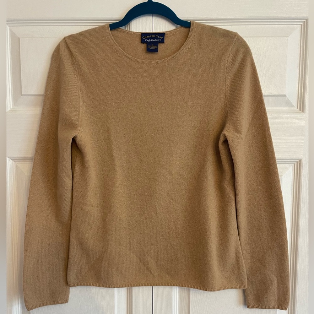 Charter Club 2-ply 100% Cashmere Camel Tan Crewneck Sweater